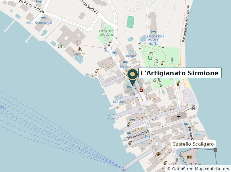 Mapa del casco antiguo de Sirmione con L'Artigianato en la Via Vittorio Emanuele